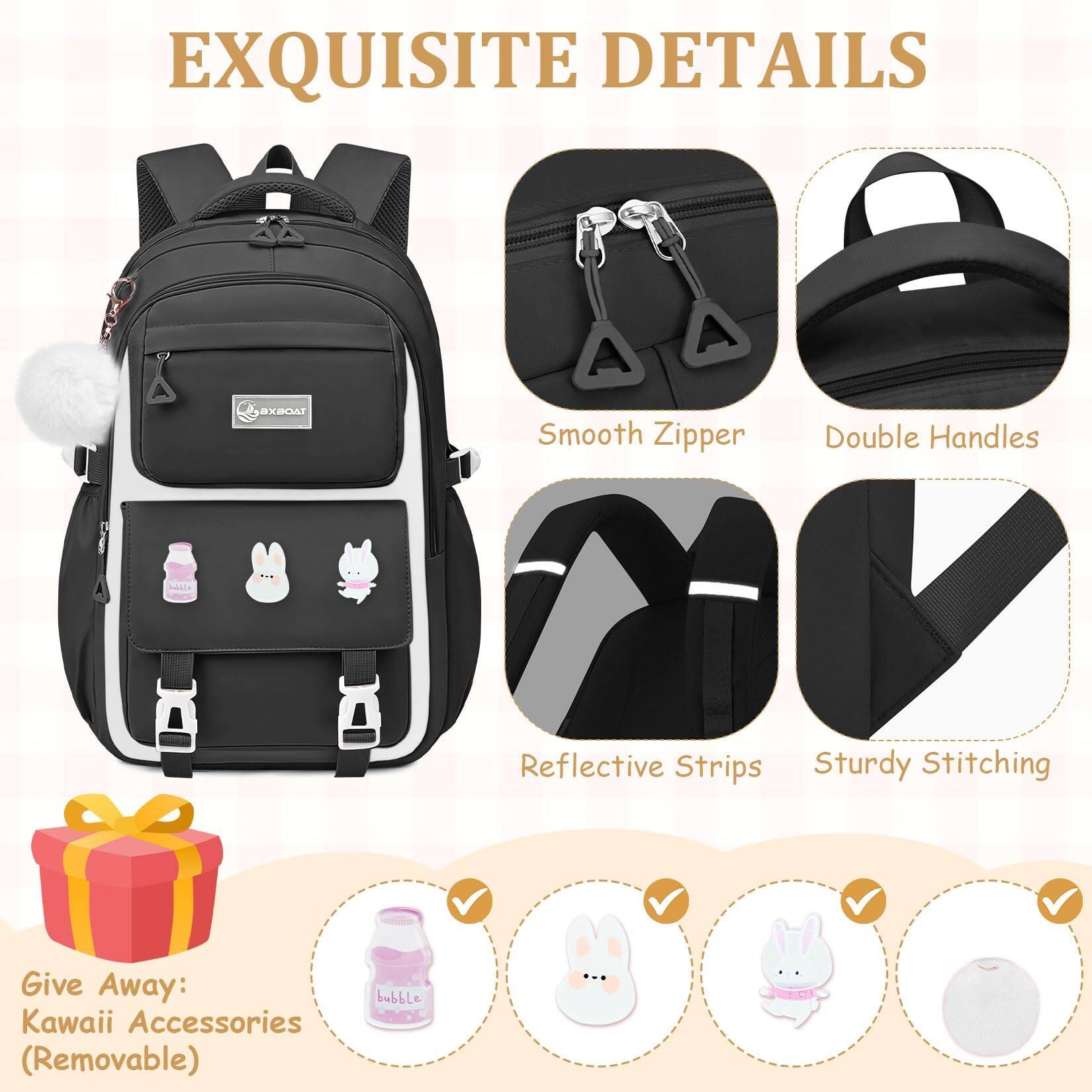 Alt View 1. Pacoar Cade - Backpacks For - Cute Backpack Elementary  Middle And High School Students 18" Bookbag - Color-pink-backpack Only.