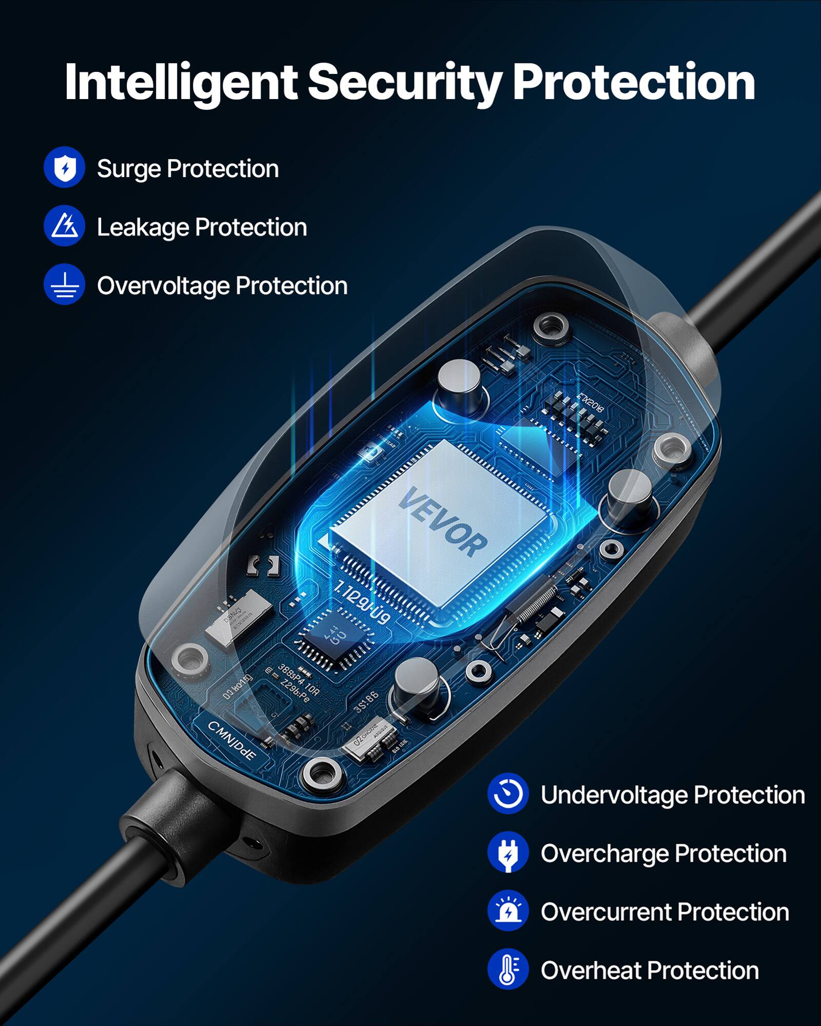 Intelligent Security Protection

- Surge Protection
- Leakage Protection
- Overvoltage Protection
- Undervoltage Protection
- Overcharge Protection
- Overcurrent Protection
- Overheat Protection