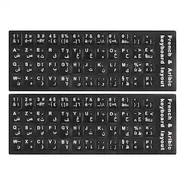 Unique Bargains - 2pcs Arabic-French Keyboard Stickers with Transparent Background and White Lettering for PC Laptop and Desktop - Black
