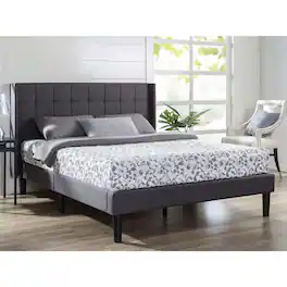 Hivvago - Queen size Grey Wingback Upholstered Platform Bed - Gray