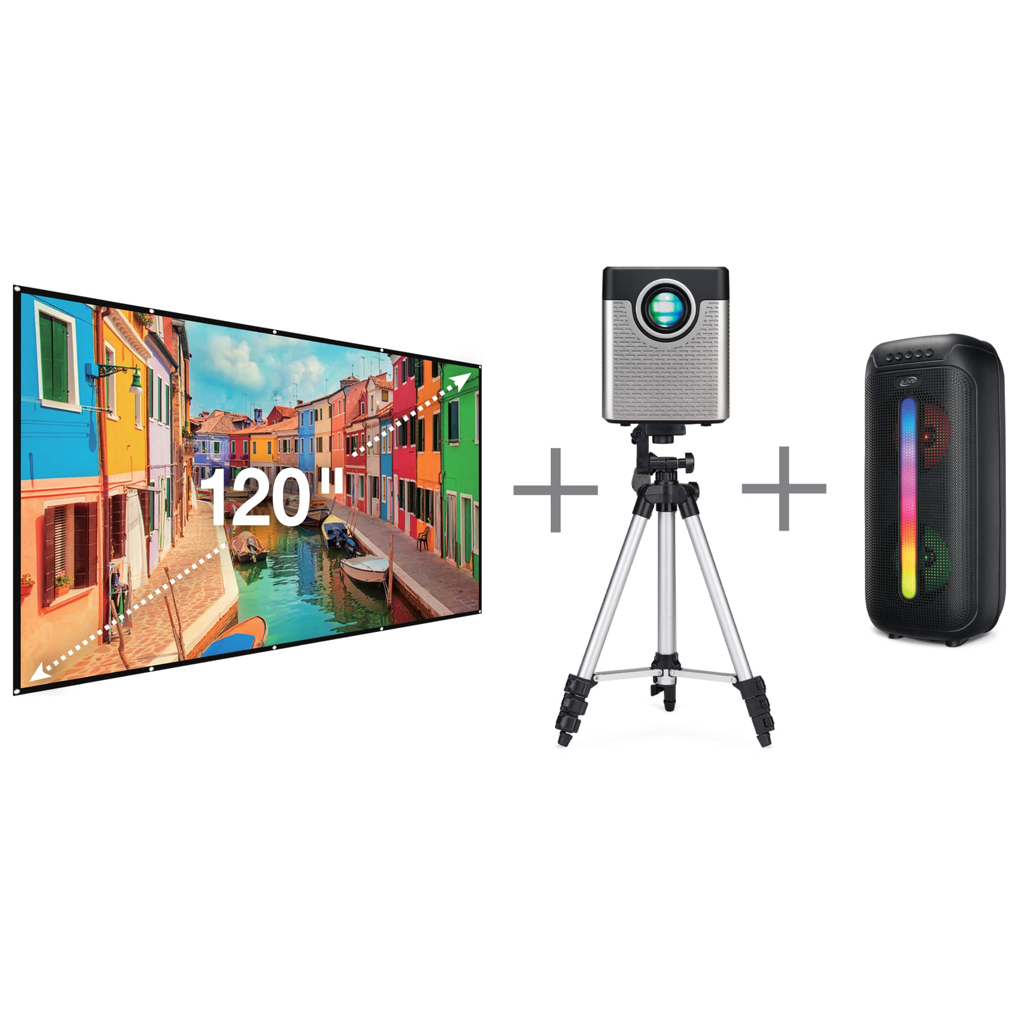 iLive - Cinema Pop Up Movie Kit, Projector, Projection Screen, Bluetooth Speaker, Tripod Bundle, THE2024BDL