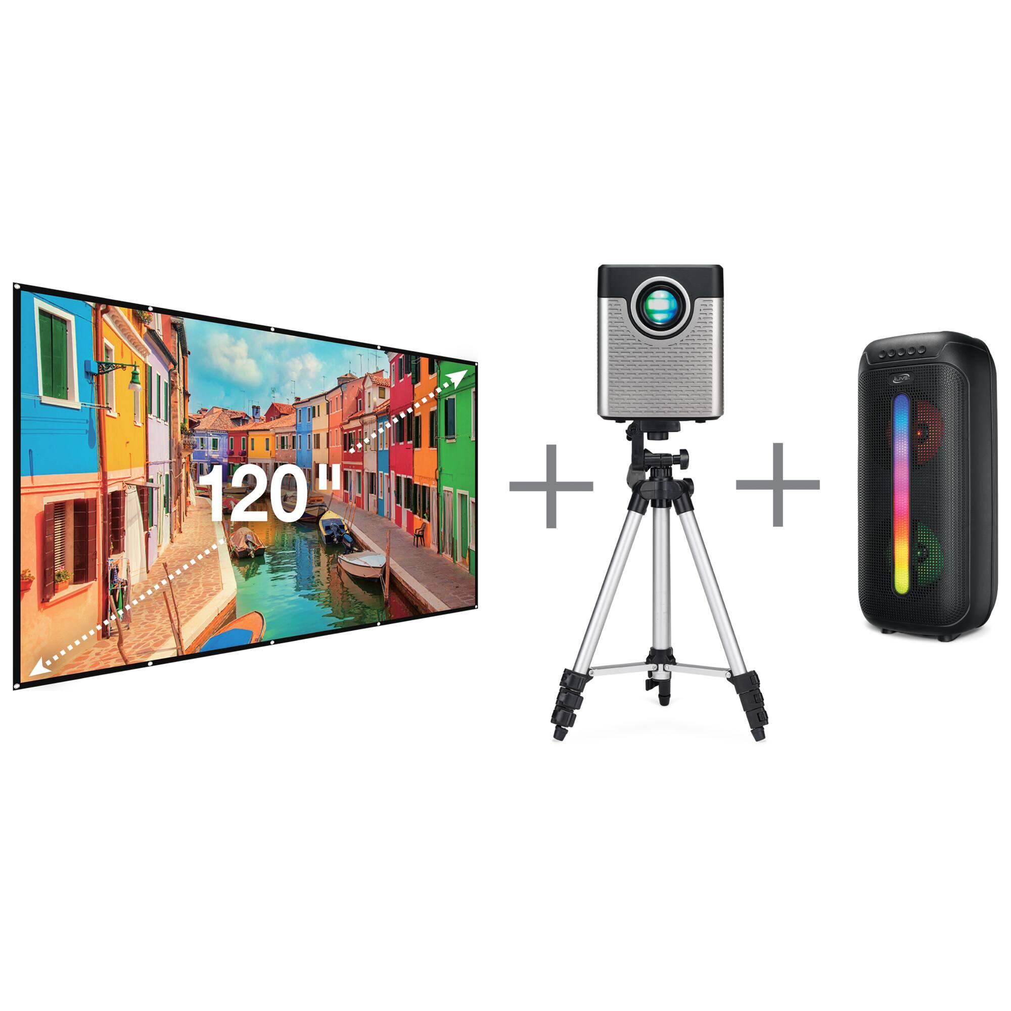 iLive - Cinema Pop Up Movie Kit, Projector, Projection Screen, Bluetooth Speaker, Tripod Bundle, THE2024BDL