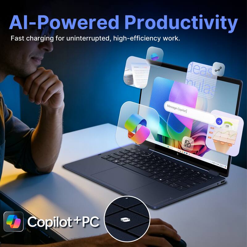 AI-Powered Productivity  
Fast charging for uninterrupted, high-efficiency work.  

deas vlas Message Copilot  
eer  
Copilot + PC  

le 06 " iP. 40001 a 4 W $ if 2 R . 8 D F T & a F N 2 ~ J - - K e 0 P L a m . I 17% - ^ > 1 of - OMNIBOOK  
100 215 430  
2:15
