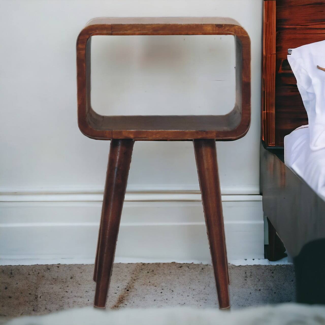 Alt View 7. Artisan Furniture - Artisan Furniture Solid Wood Mini Chestnut Curved Open Nightstand, Nordic Legs, Dark Brown - Chestnut.