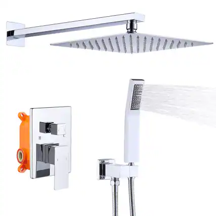 Front. DOMETOUR - Shower System Shower Faucet Combo Set Wall Mounted with 10" Rainfall Shower Head and Handheld Shower Faucet - Chrome.