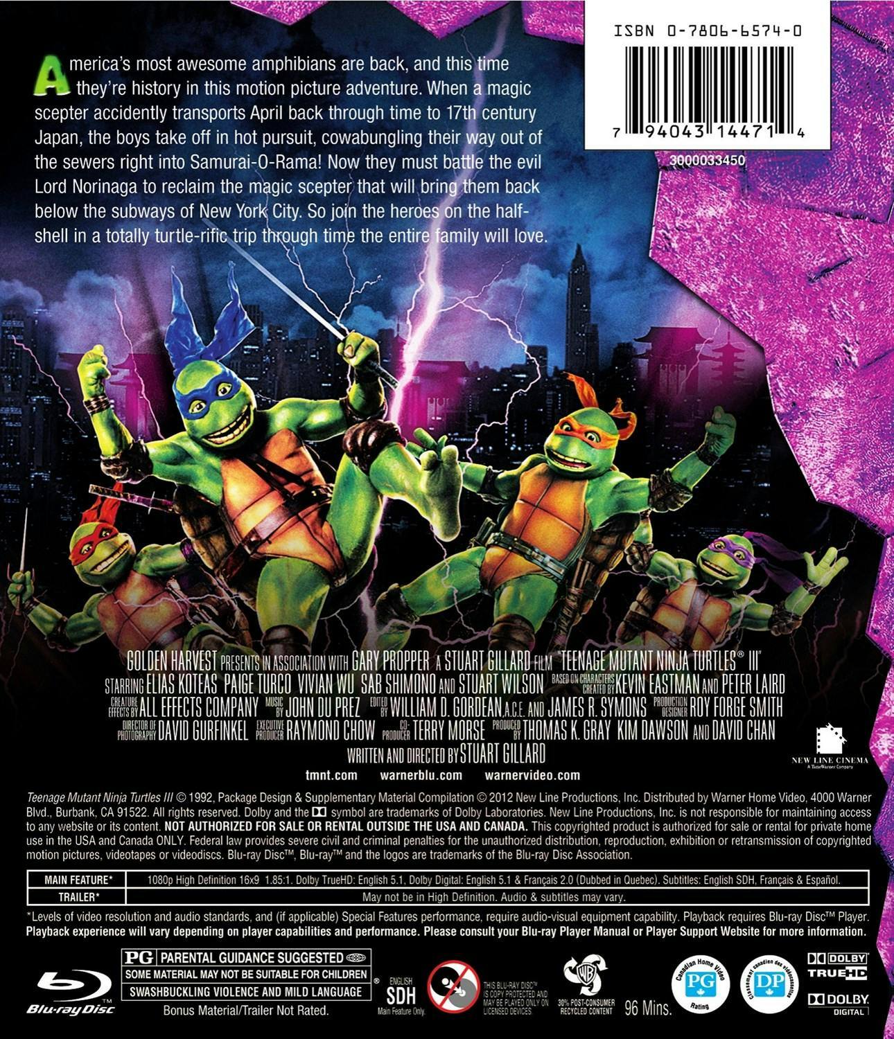 Back. Teenage Mutant Ninja Turtles 3 - Turtles in Time [Blu-ray].
