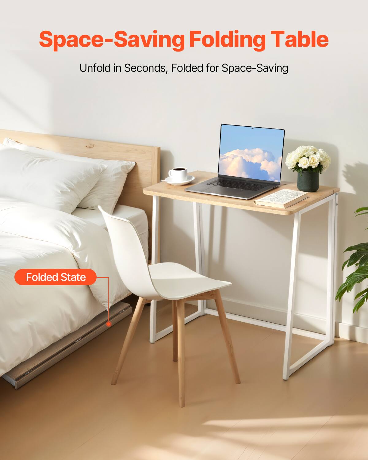 Space-Saving Folding Table  
Unfold in Seconds, Folded for Space-Saving  

Folded State
