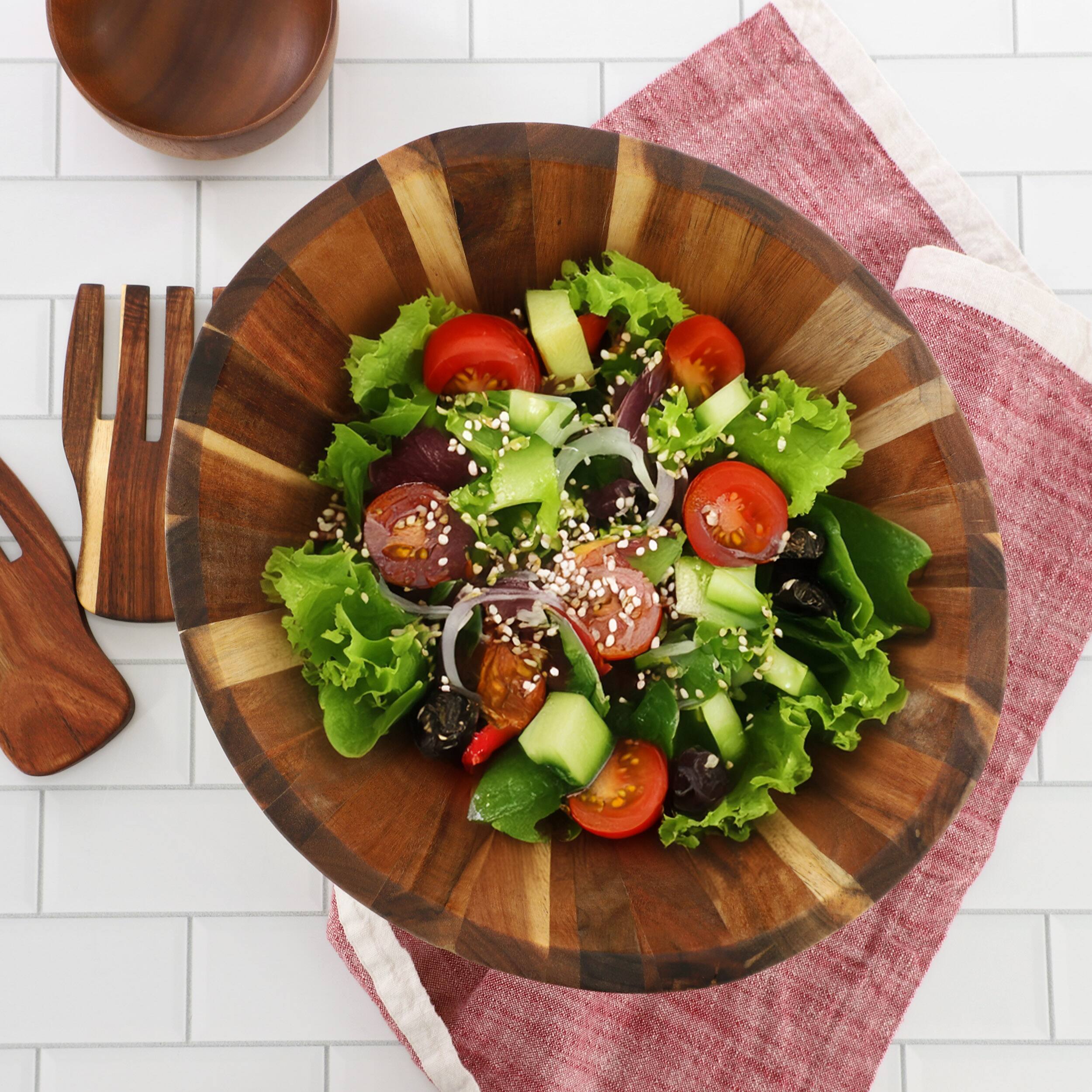 Alt View 5. MegaChef - MegaChef Large Acacia Wood Salad Bowl with Serving Utensils - Brown.