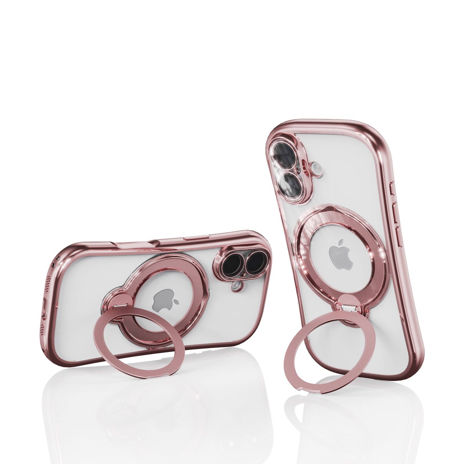 Alt View 4. Dteck - Magnetic Case for Apple iPhone 17 with 360 Ring Stand and Strap, Shockproof TPU Protective Cover Built-in Lens Protector - Pink.
