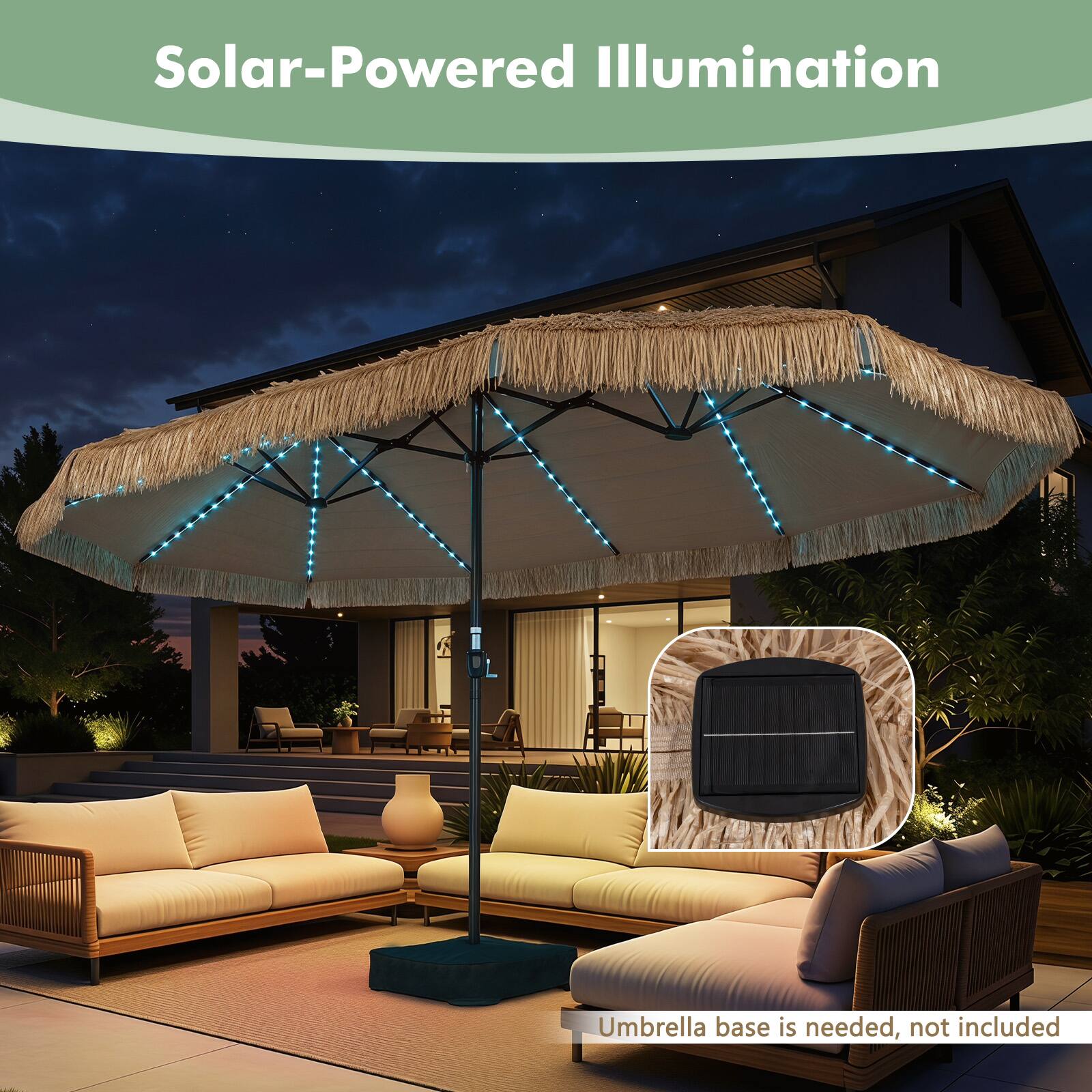 Solar-Powered Illumination

Umbrella base is needed, not included