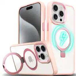 Vena - For Apple iPhone 15 Pro Max Case Magsafe, Magnetic Ring Kickstand, Shockproof Crystal Clear Back Slim, Clear - Pink