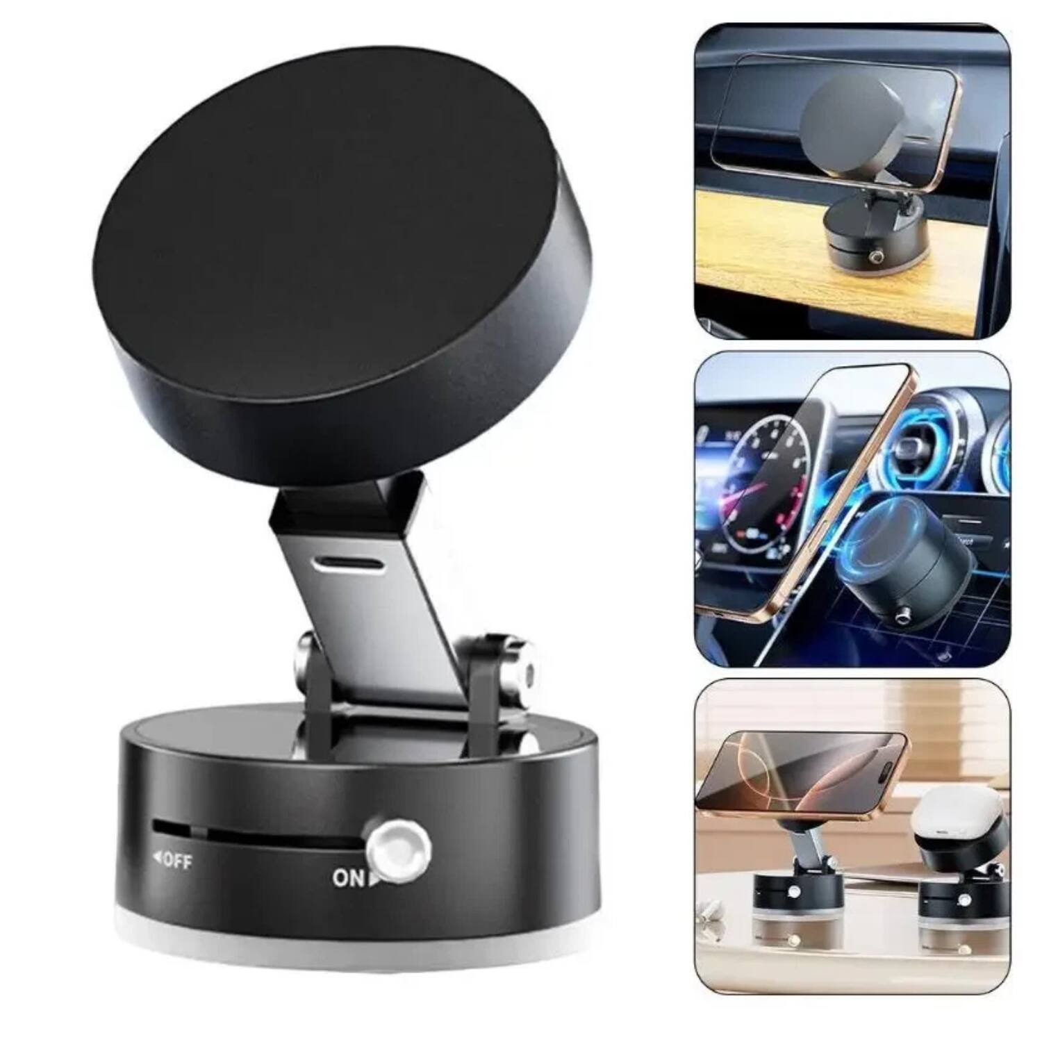 Back. Stock Preferred - 360° Magnetic Car Phone Holder Electric Vacuum Suction Cup Mount - Black.