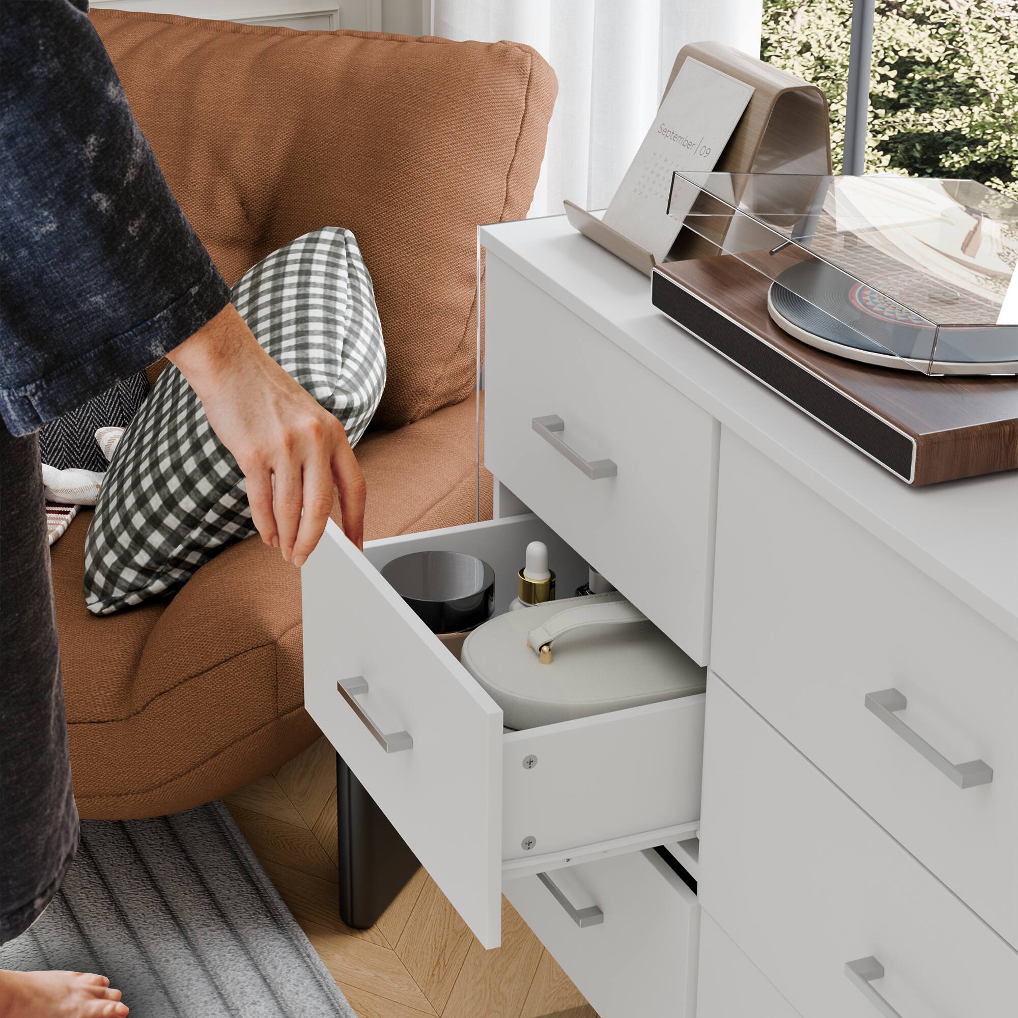 Alt View 5. Famapy - Famapy Modern Dresser: Tempered Glass Legs & Anti - Tipping Safety - White.