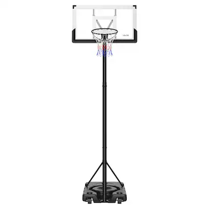 Front. VEVOR - Portable Basketball Stand, 10 ft Height Adjustment Basketball Hoop & Goal, Portable Basketballs Hoop with Wheels - Black.