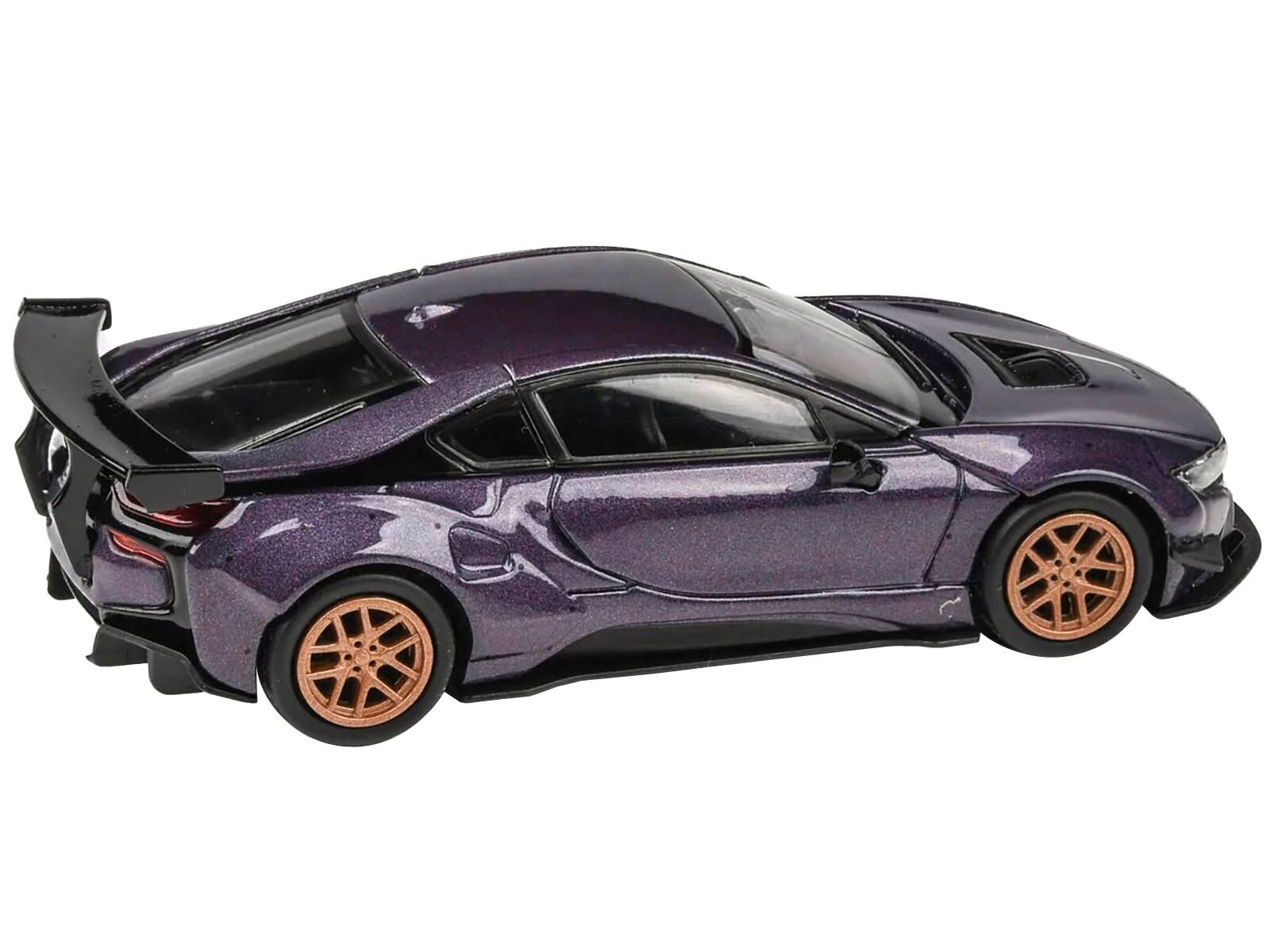 Angle. Paragon - BMW i8 Liberty Walk Twilight Purple Metallic with Gold Wheels 1/64 Diecast Model Car by Paragon Models - Purple Metallic.