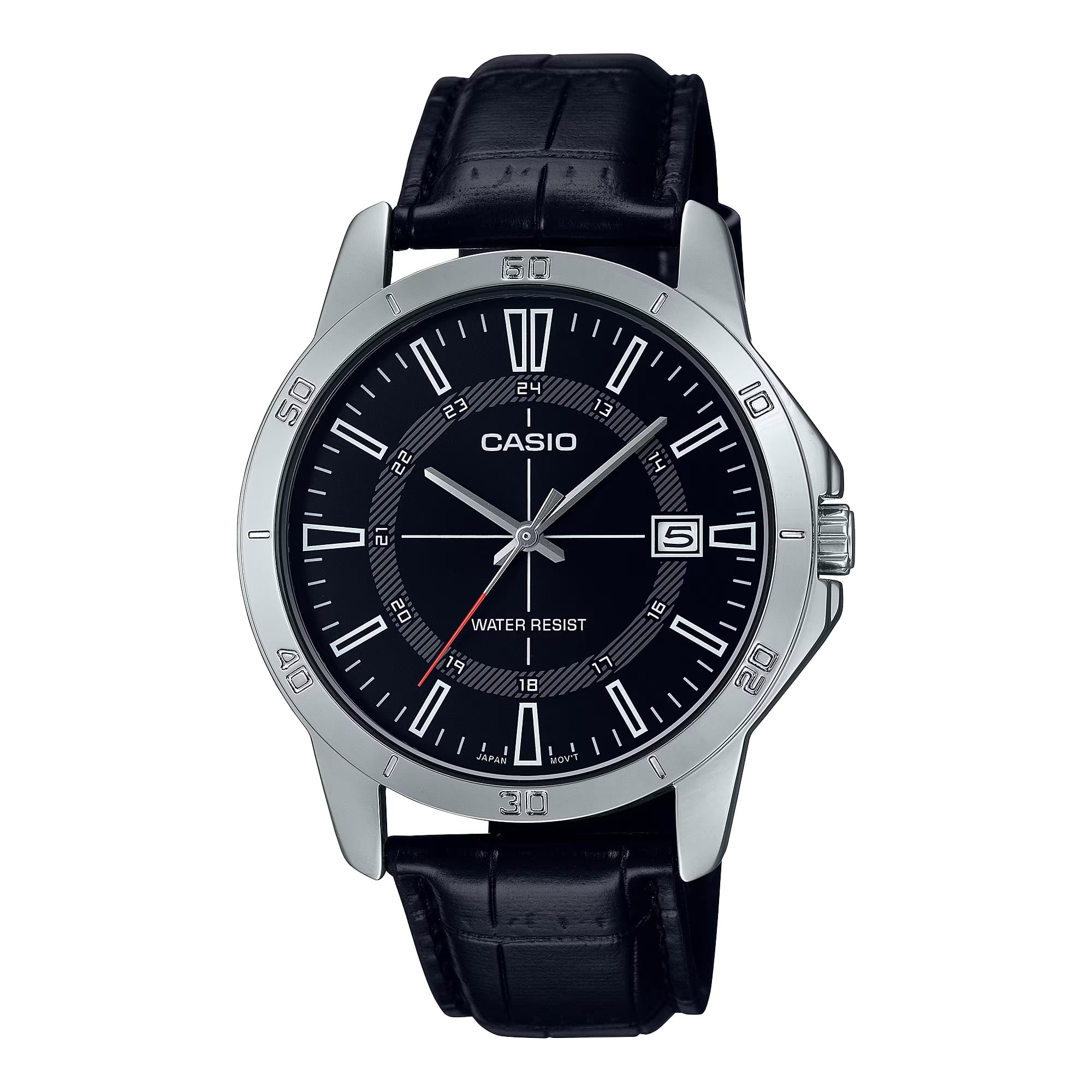 Casio - Men’s Black Leather Watch with Black Dial - MTP-V004L-1CUDF - Silver
