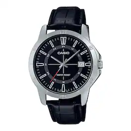 Casio - Men’s Black Leather Watch with Black Dial - MTP-V004L-1CUDF - Silver