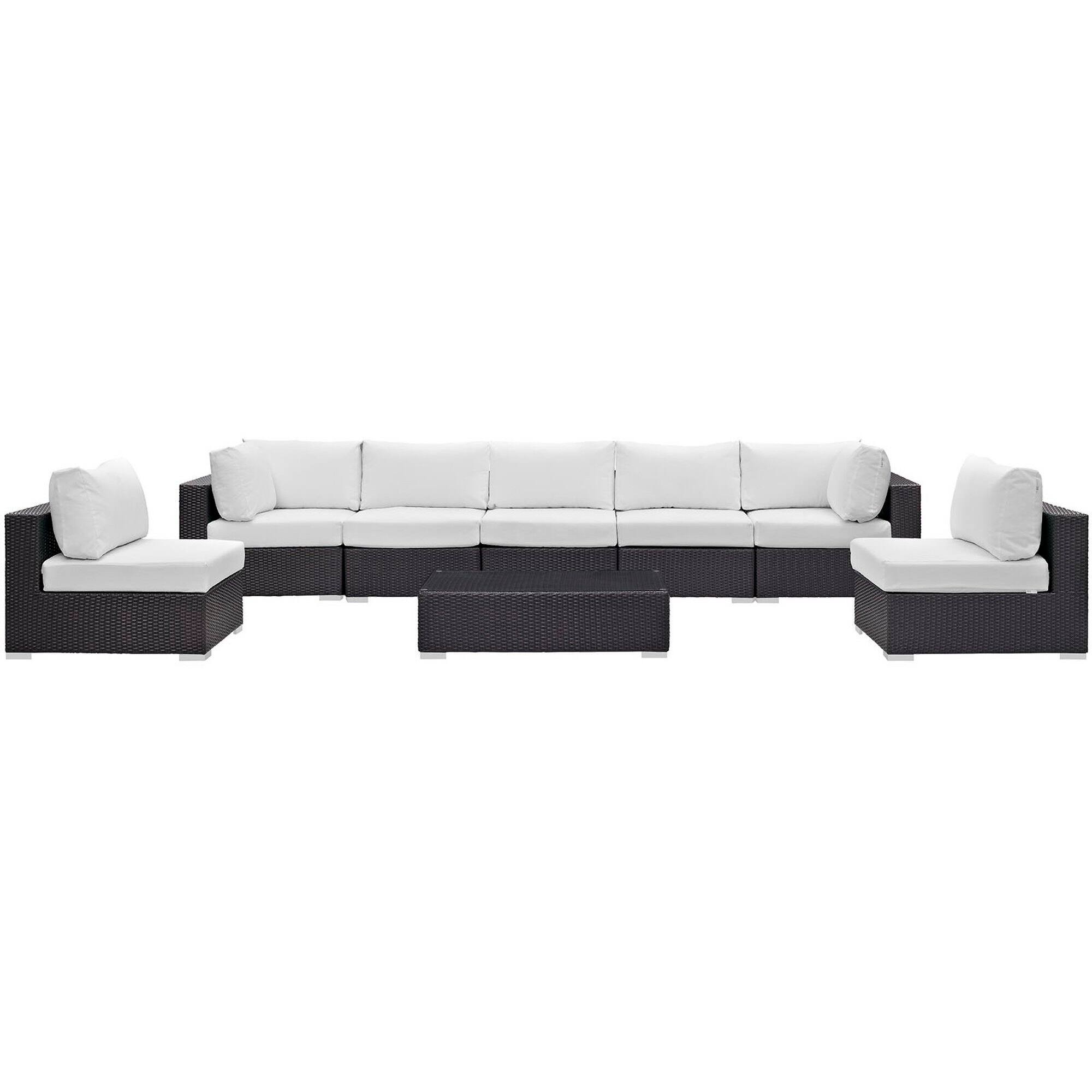 Left. Modway - Convene 8-Piece Outdoor Patio Sectional Set - Cushioned Modular Seating with Armrests - Espresso White.