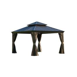Mondawe - 12x12FT Hardtop Gazebo with Aluminum Frame - Brown