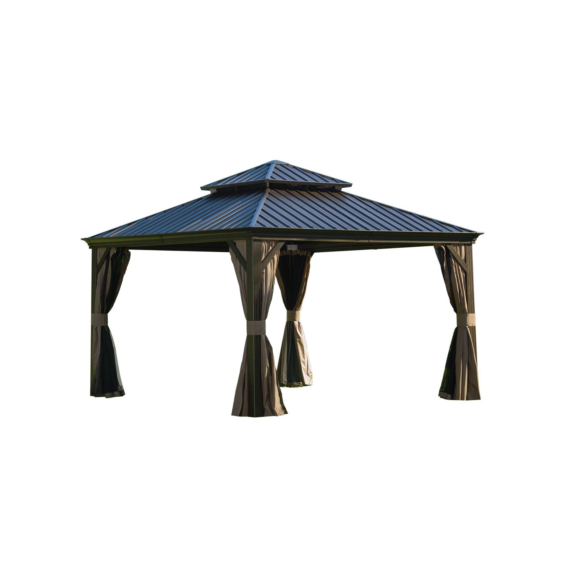 Front. Mondawe - 12x12FT Hardtop Gazebo with Aluminum Frame - Brown.