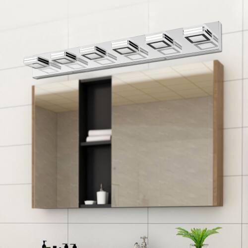 Alt View 1. LUCKY ONE - 39in Wall Mount LED Vanity Light, 6-Light Chrome Fixture with Square Acrylic Shades for Bathroom - Chrome.