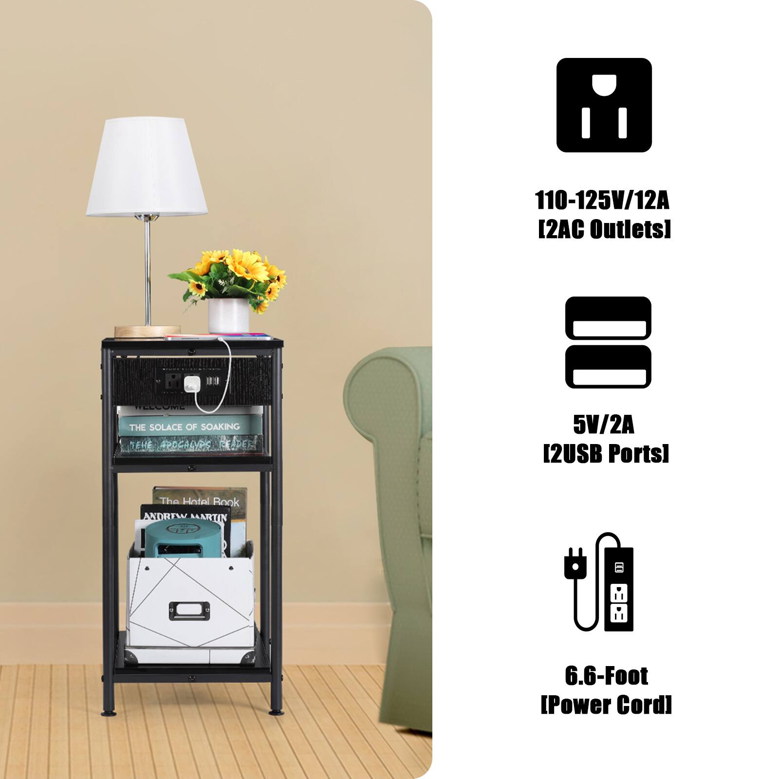 110-125V/12A [2AC Outlets]  
THE SOLACE OF SOAKING THE #POGALIPS  
5V/2A [2USB Ports]  
The Hotel Book ANDREW MARTIN  
6.6-Foot [Power Cord]