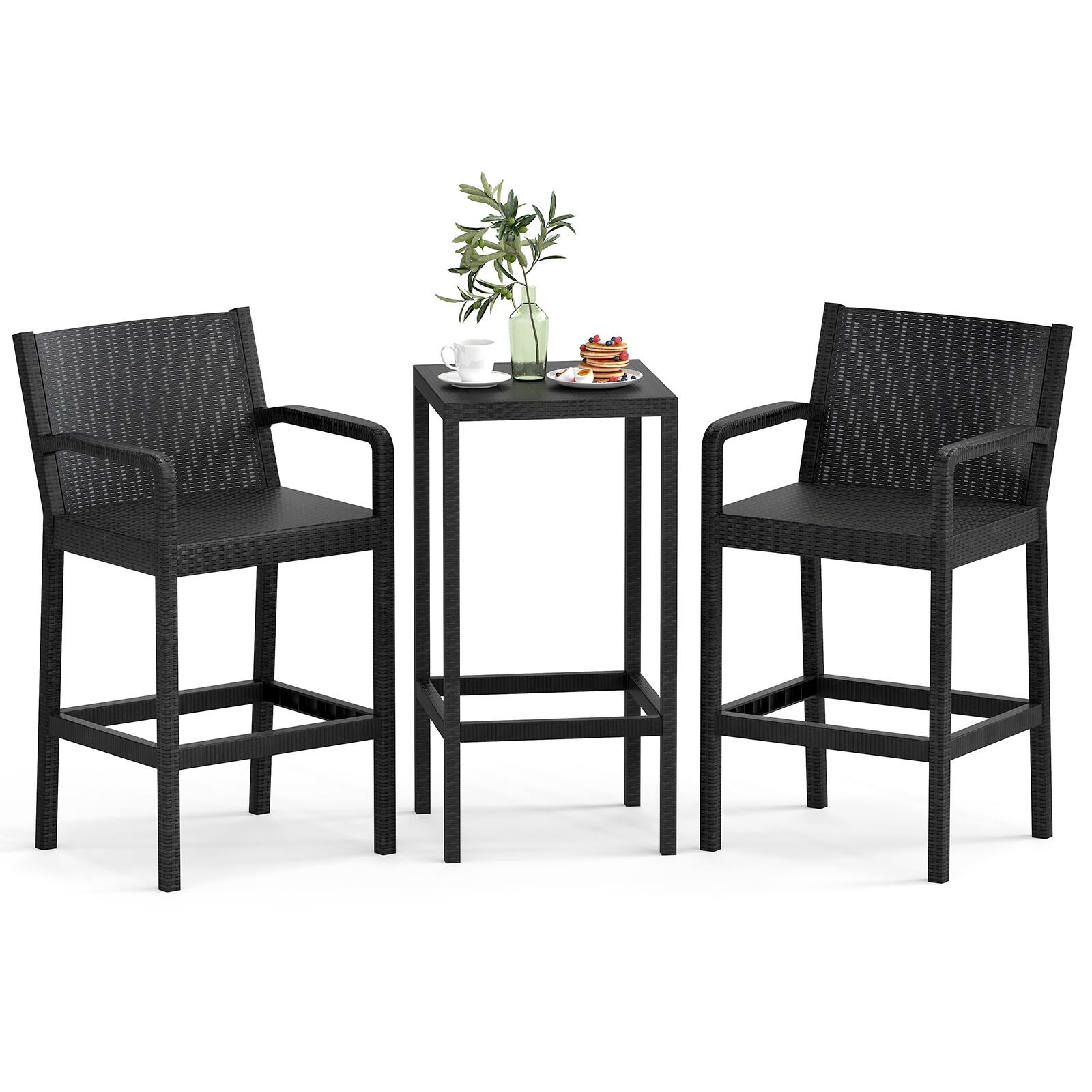 Alt View 8. Gymax - Gymax 3 Piece Patio Bar Set Bistro Table & Chairs w/ Heavy-Duty Metal Frame - Black.