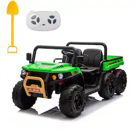 GARVEE - 24V 2-Seater Ride-On Dump Truck for Kids, 6 Wheels 4WD Electric UTV, 3 Speeds, Remote Control, Dump Bed - Green