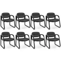 Costway Waiting Room Chair Set of 8 with Sled Base and Padded Arm Rest Home - Black - Front_Zoom