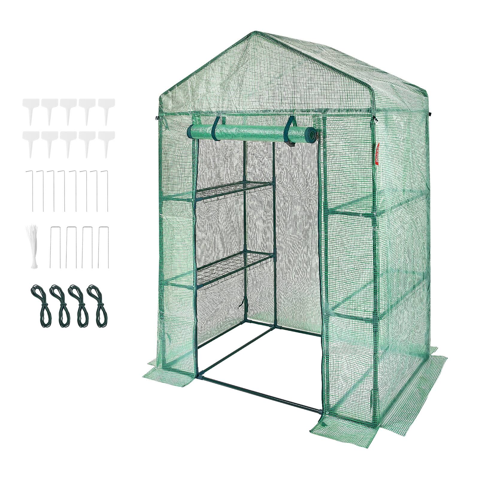 Alt View 5. VEVOR - Walk-in Green House, 4.6 x 2.4 x 6.7 ft, Greenhouse with Shelves, High Strength PE Cover with Doors,Windows,Steel Frame - Green.