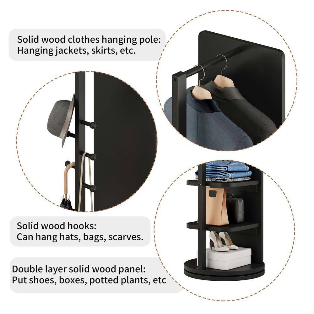 Solid wood clothes hanging pole: Hanging jackets, skirts, etc.

Solid wood hooks: Can hang hats, bags, scarves.

Double layer solid wood panel: Put shoes, boxes, potted plants, etc.