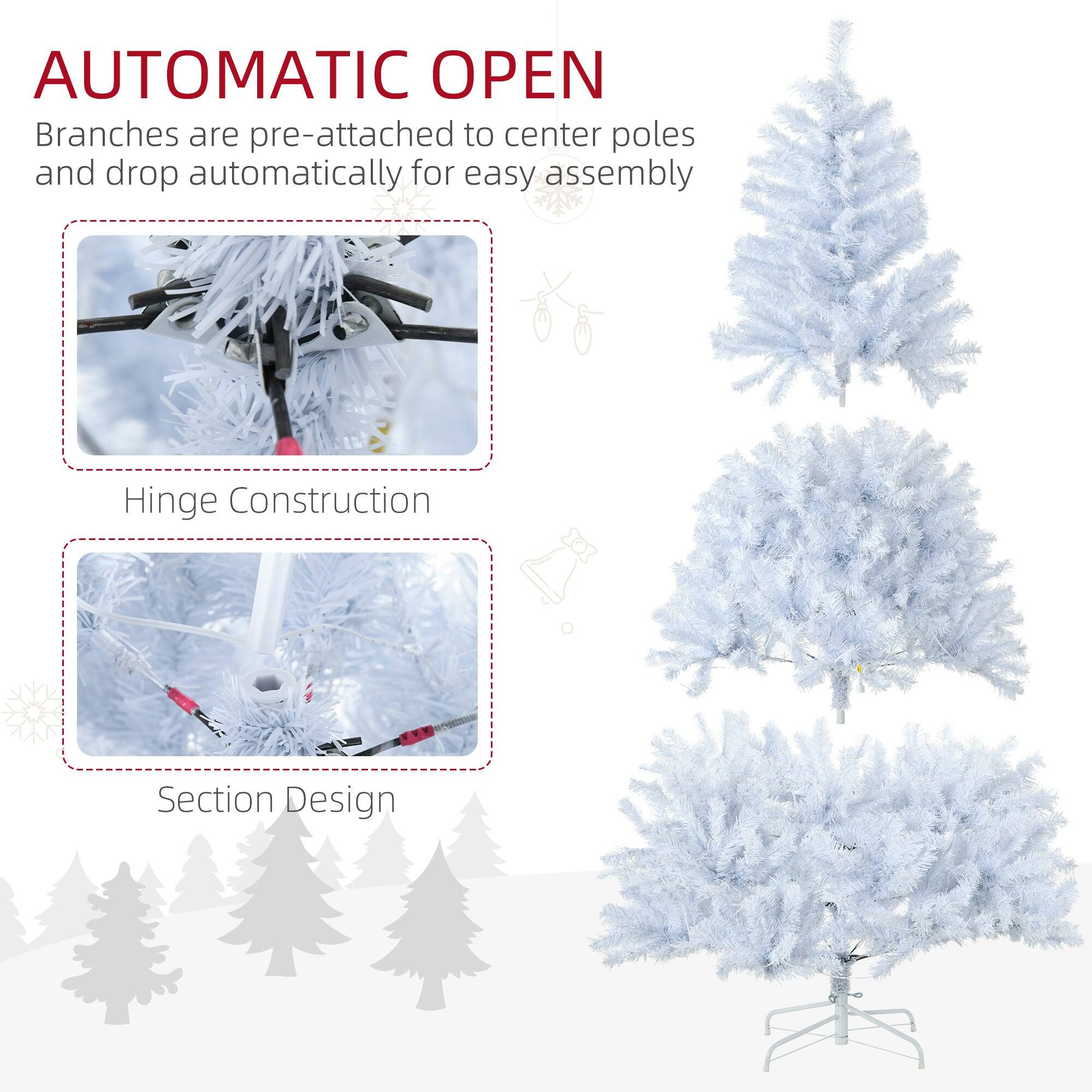 **AUTOMATIC OPEN**

Branches are pre-attached to center poles and drop automatically for easy assembly

- Hinge Construction
- Section Design