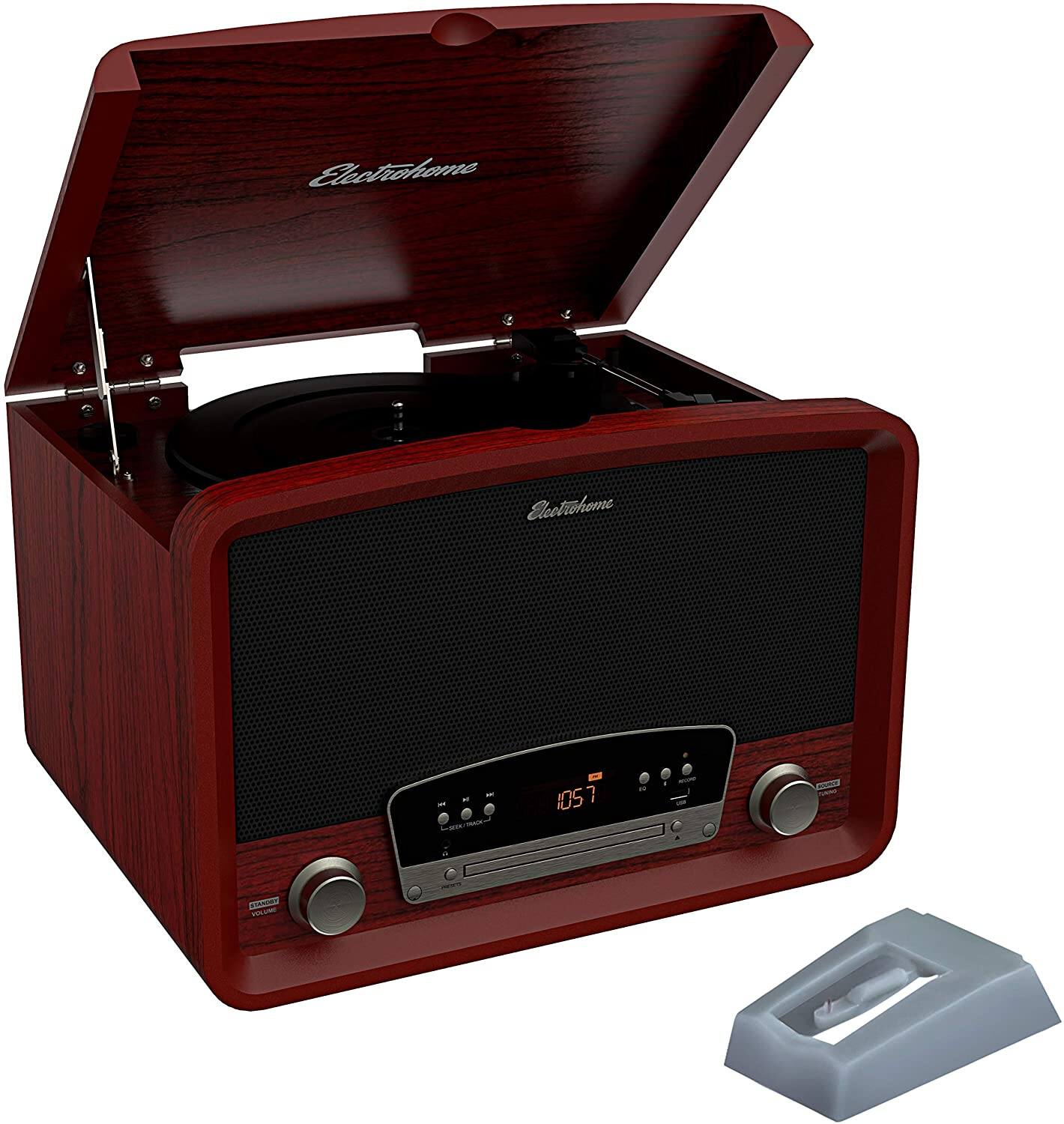 Electrohome - Kingston Vintage Vinyl Record Player Stereo System with 2 Bonus Replacement Needles - Cherry