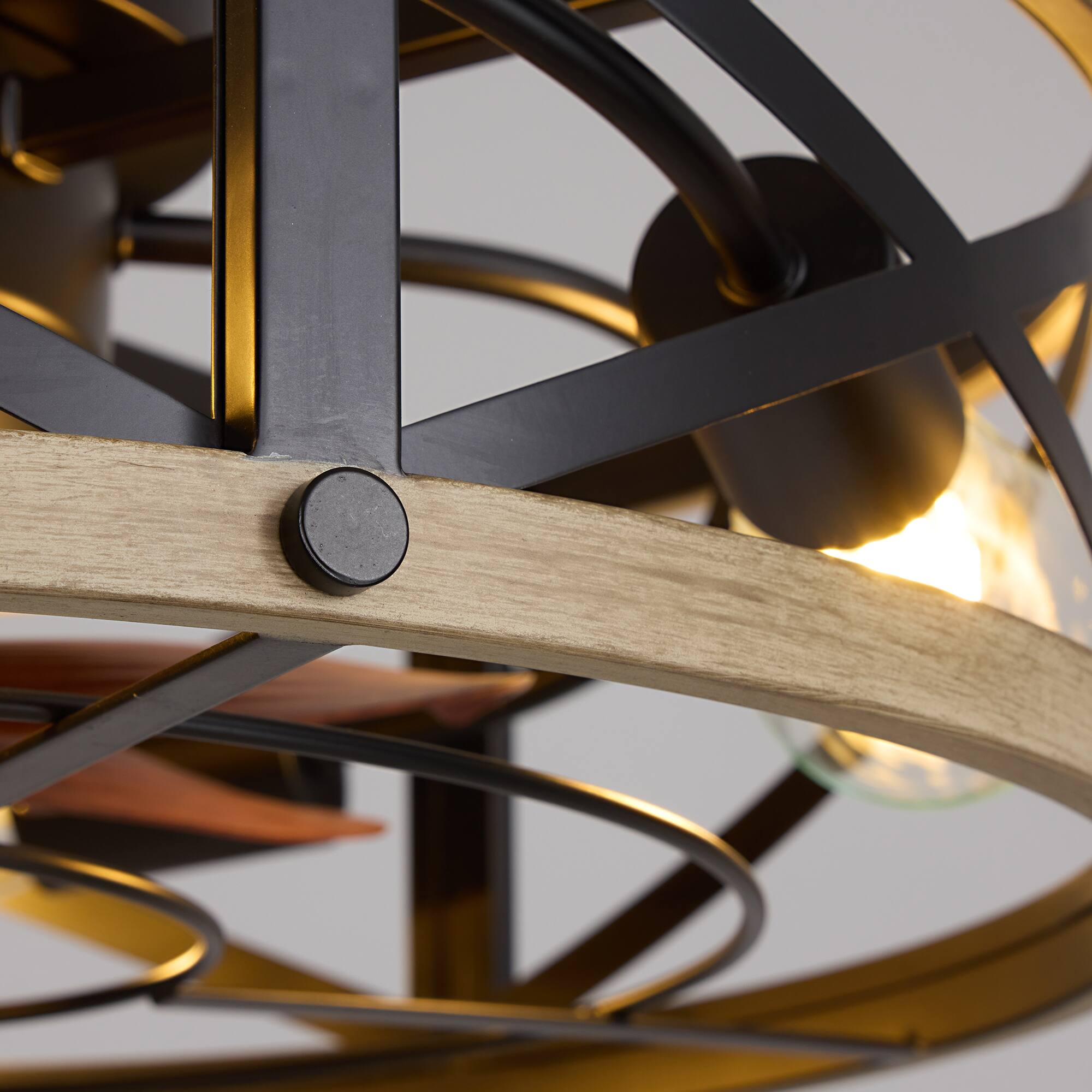 Alt View 8. Siljoy - 20 Inch Light Wood Grain Caged Flush Mount Ceiling Fan Light, Rustic Silent Low Profile Fan Lamp for Bedroom - Brown.