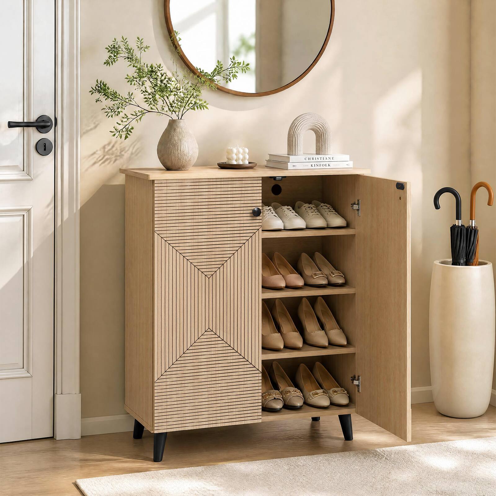 Costway Freestanding Footwear Storage Unit Boasts Stylish Carved Panels ...