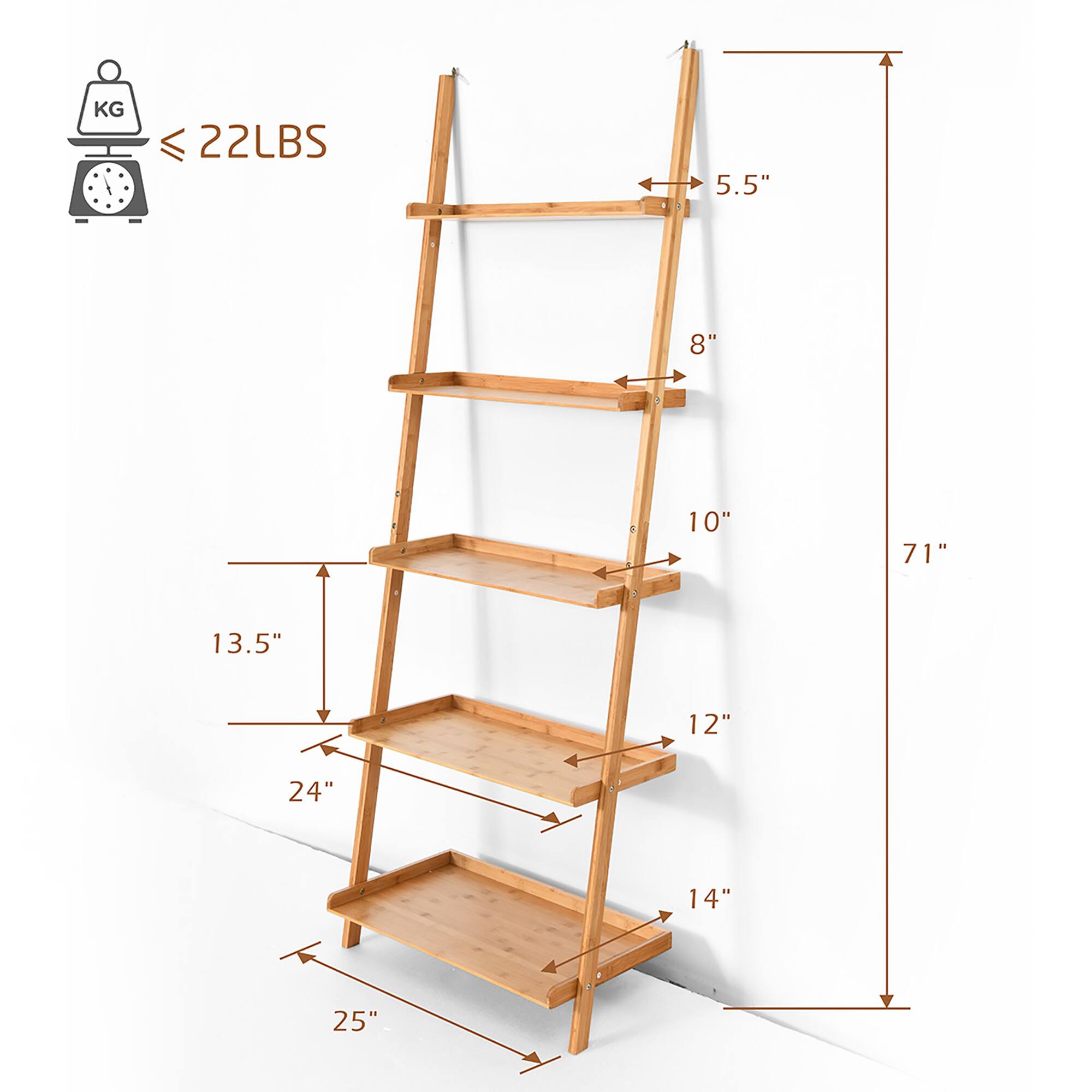 KG ≤ 22LBS  
5.5"  
8"  
10"  
71"  
13.5"  
12"  
24"  
14"  
25"