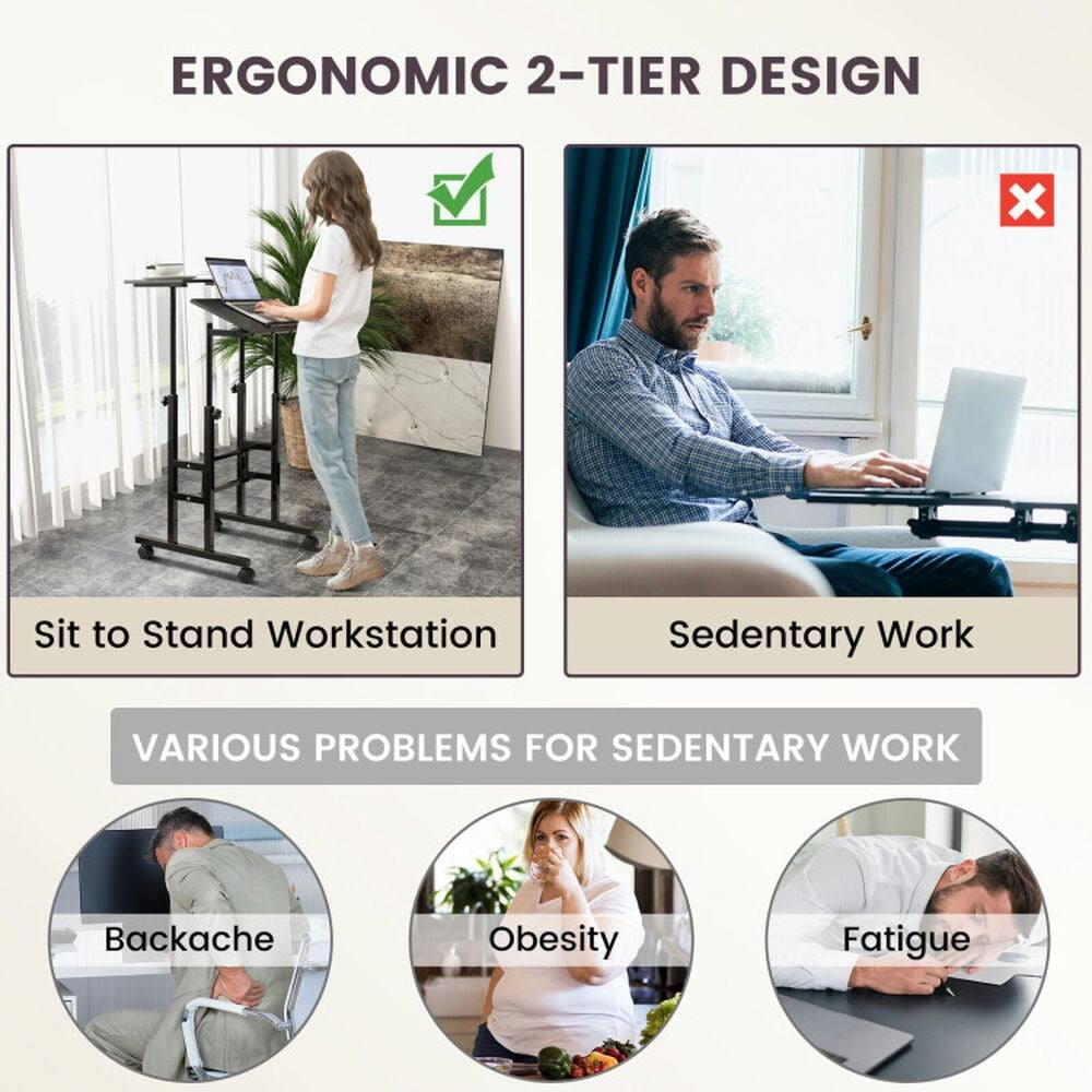 ERGONOMIC 2-TIER DESIGN

Sit to Stand Workstation

Sedentary Work

VARIOUS PROBLEMS FOR SEDENTARY WORK

Backache

Obesity

Fatigue
