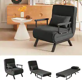 Trinkets Crazed - 5 in 1 Folding Sofa Bed Chair Convertible Sleeper Chair Bed - Black