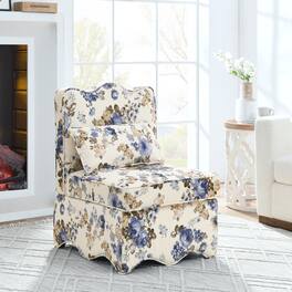 Trinkets Crazed - Flannel Upholstered Accent Chair-Retro Single Sofa Chair with Floral Pattern, Armless Lounge Chair with Pillow - Blue
