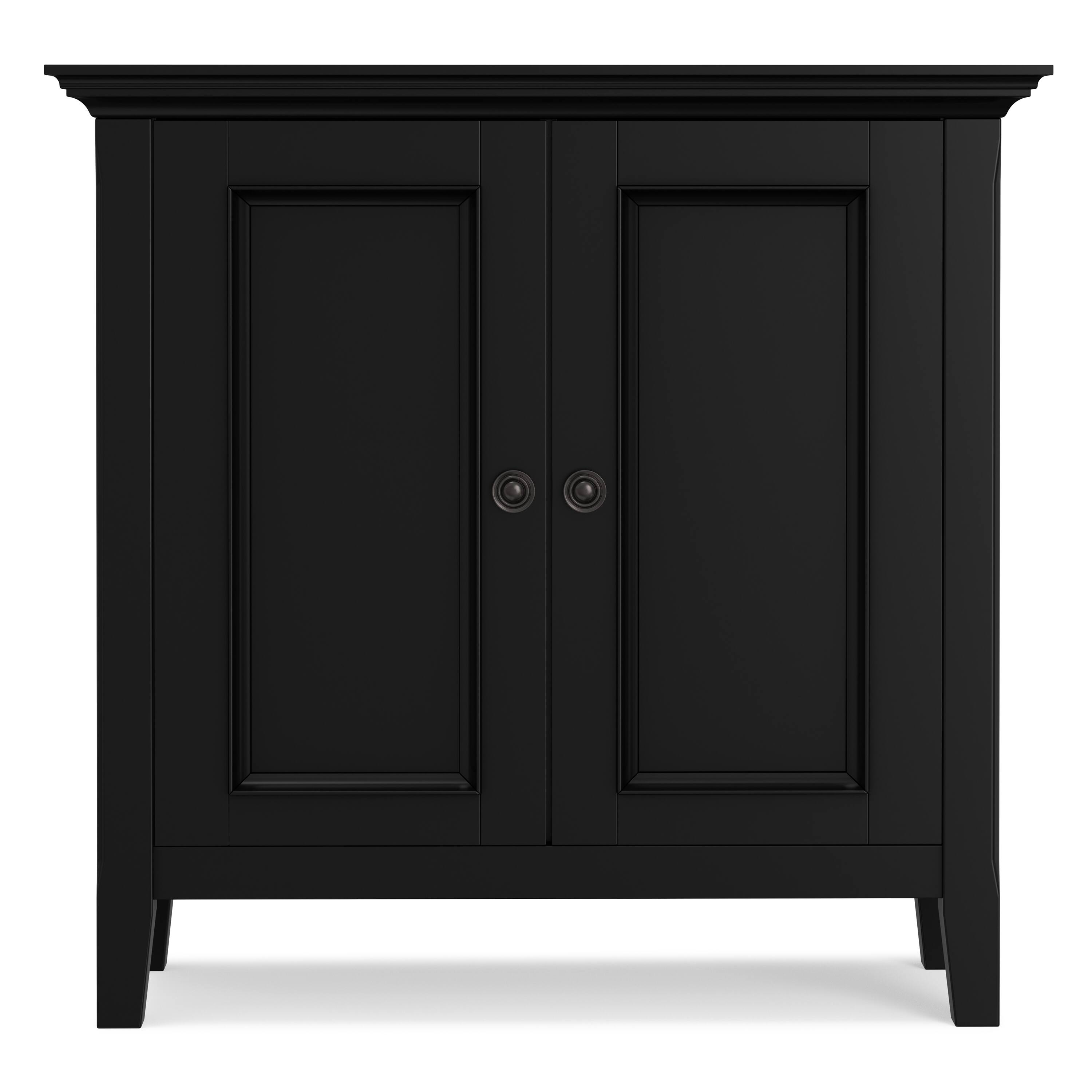 Left. Simpli Home - Amherst 32 inch Wide Solid Wood Transitional Low Storage Cabinet in Black - Black.