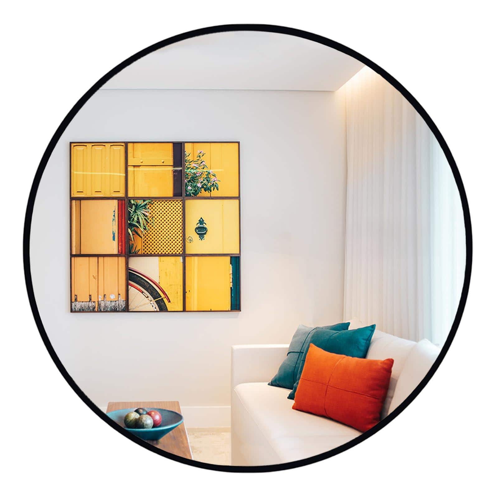 Skar Audio - Round 24 Inch Circle Wall Mirrors Metal Frame Circular For Living Room Bathroom Vanity Entryway Hallway - Black 28"