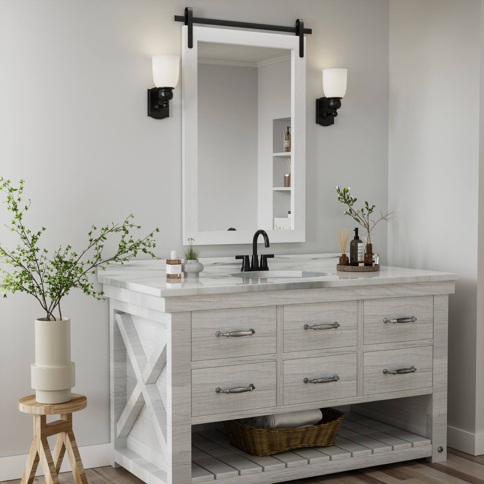 Back. PAIHOME - Rectangular Wall Mirror Waterproof Wood Frame Bathroom Mirror Modern Farmhouse Style Bedroom Living Room Decor - White - 24"x36".