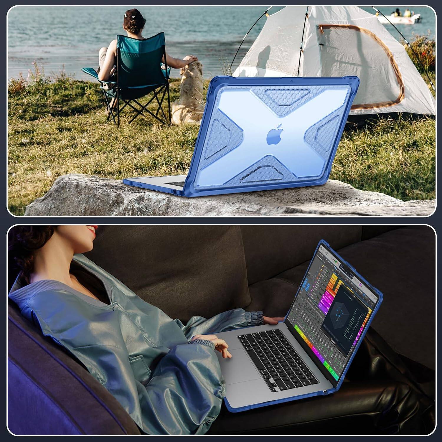 Alt View 3. Fintie - Rugged Case for MacBook Air 15 Inch A3448 A3241 A3114 A2941 (2023 2024 2025 2026 Release) Heavy Duty Hard Shell Cover - Blue.