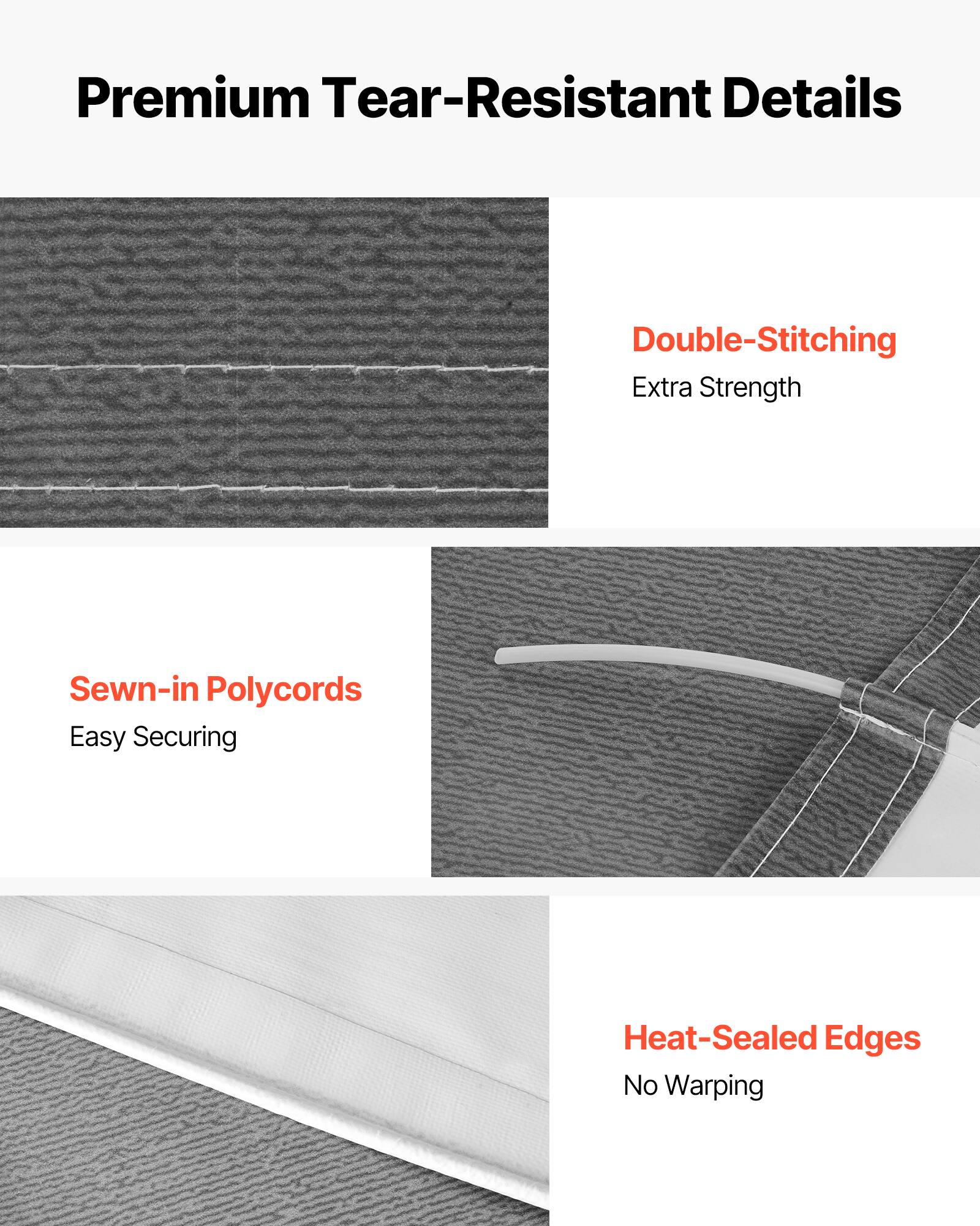 Premium Tear-Resistant Details

- Double-Stitching
  - Extra Strength

- Sewn-in Polycords
  - Easy Securing

- Heat-Sealed Edges
  - No Warping