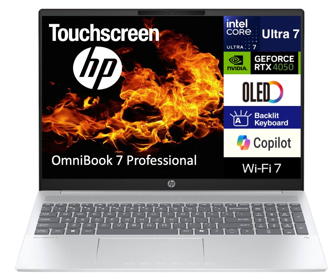 Touchscreen hp OmniBook 7 Professional hp intel CORE Ultra 7 ULTRA 7 GEFORCE NVIDIA RTX 4050 OLED Backlit A Keyboard Copilot Wi-Fi 7