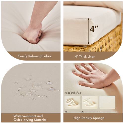 4" Comfy Rebound Fabric  
4" Thick Liner  
Rebound effect  
Water-resistant and Quick-drying Material  
High Density Sponge