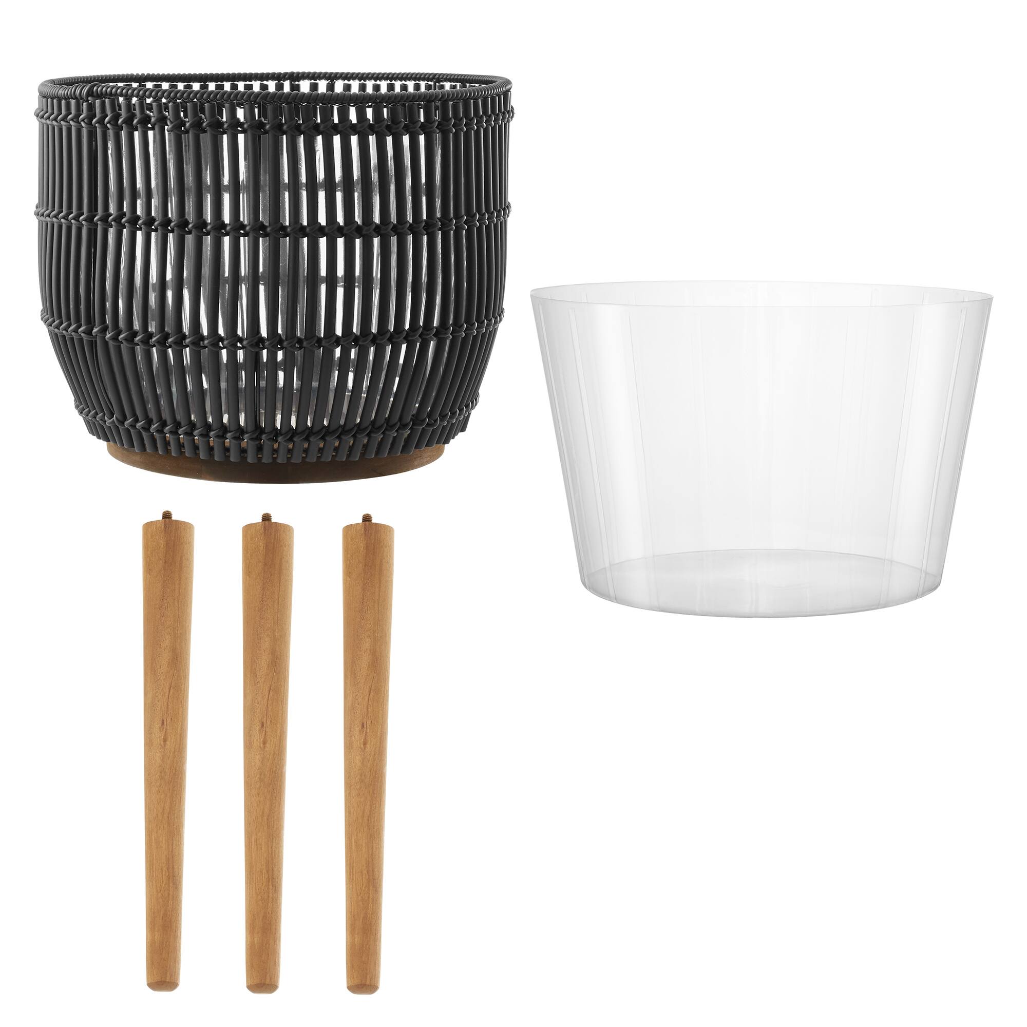 Alt View 5. Casafield - Indoor Planter with Stand, Large Rattan Basket for Plants and Flowers with Wood Legs - Black with Natural Legs.