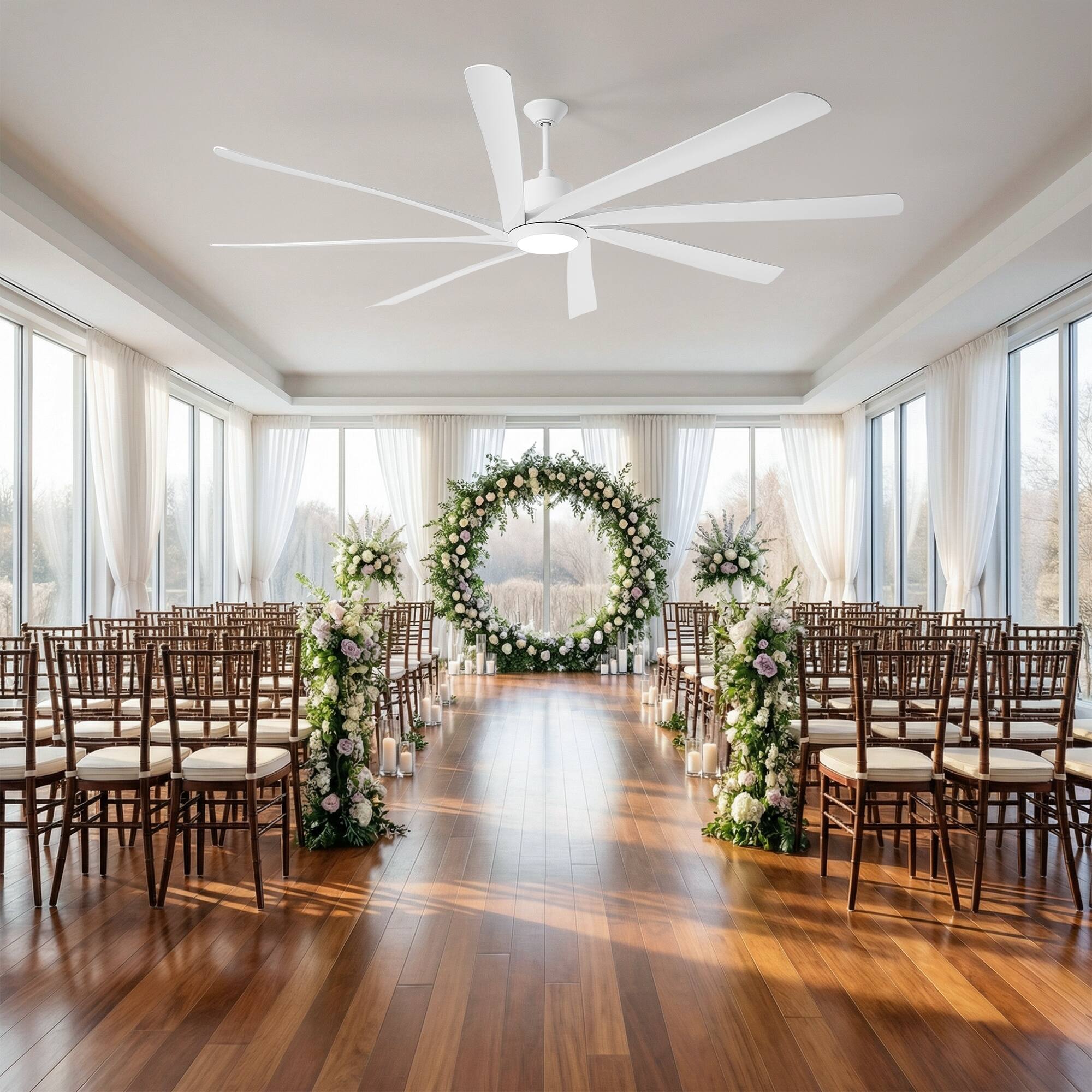 Alt View 1. Parrot Uncle - 100'' White Downrod Mount LED Ceiling Fan with Remote and 8 ABS Blades - White.