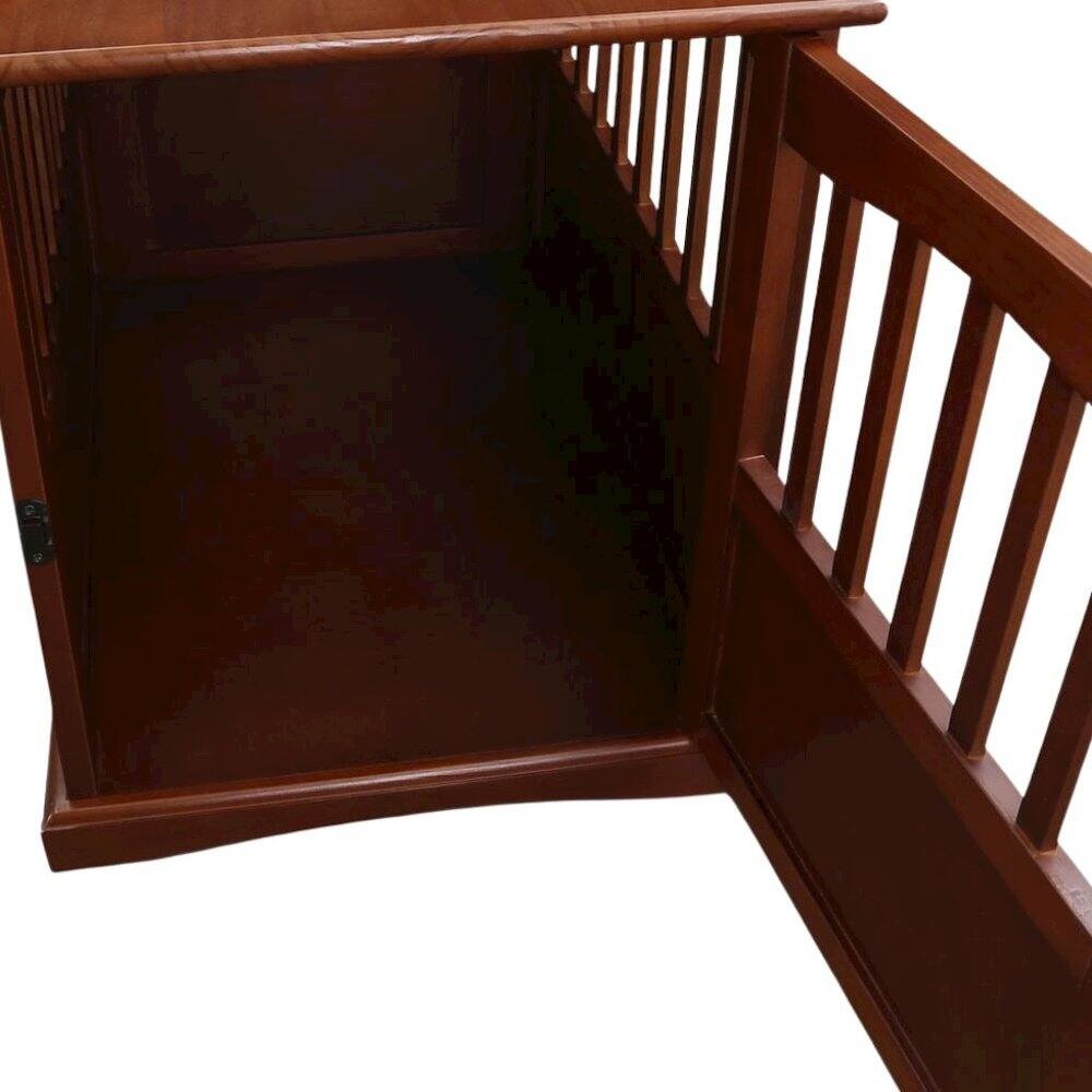 Alt View 3. FurniFact - Walnut Dog Kennel Furniture with Gate, Solid Wood Dog Crate End Table - Walnut.
