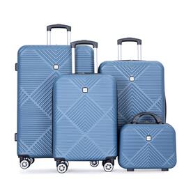 BreeBe - 4-piece ABS lightweight suitcase, 14 inch makeup box, aircraft wheels - Blue